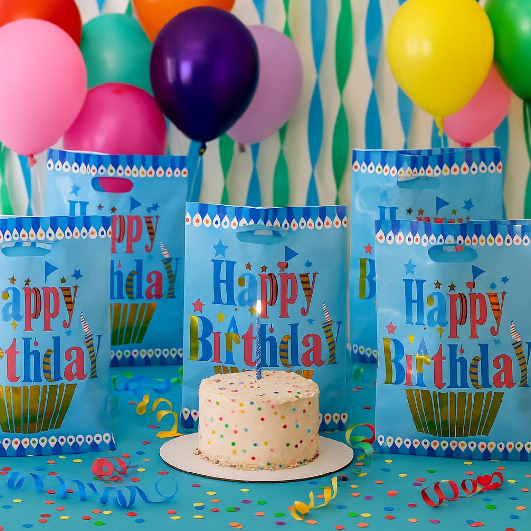 Happy Birthday Golden Cupcake Blue Aluminium Film