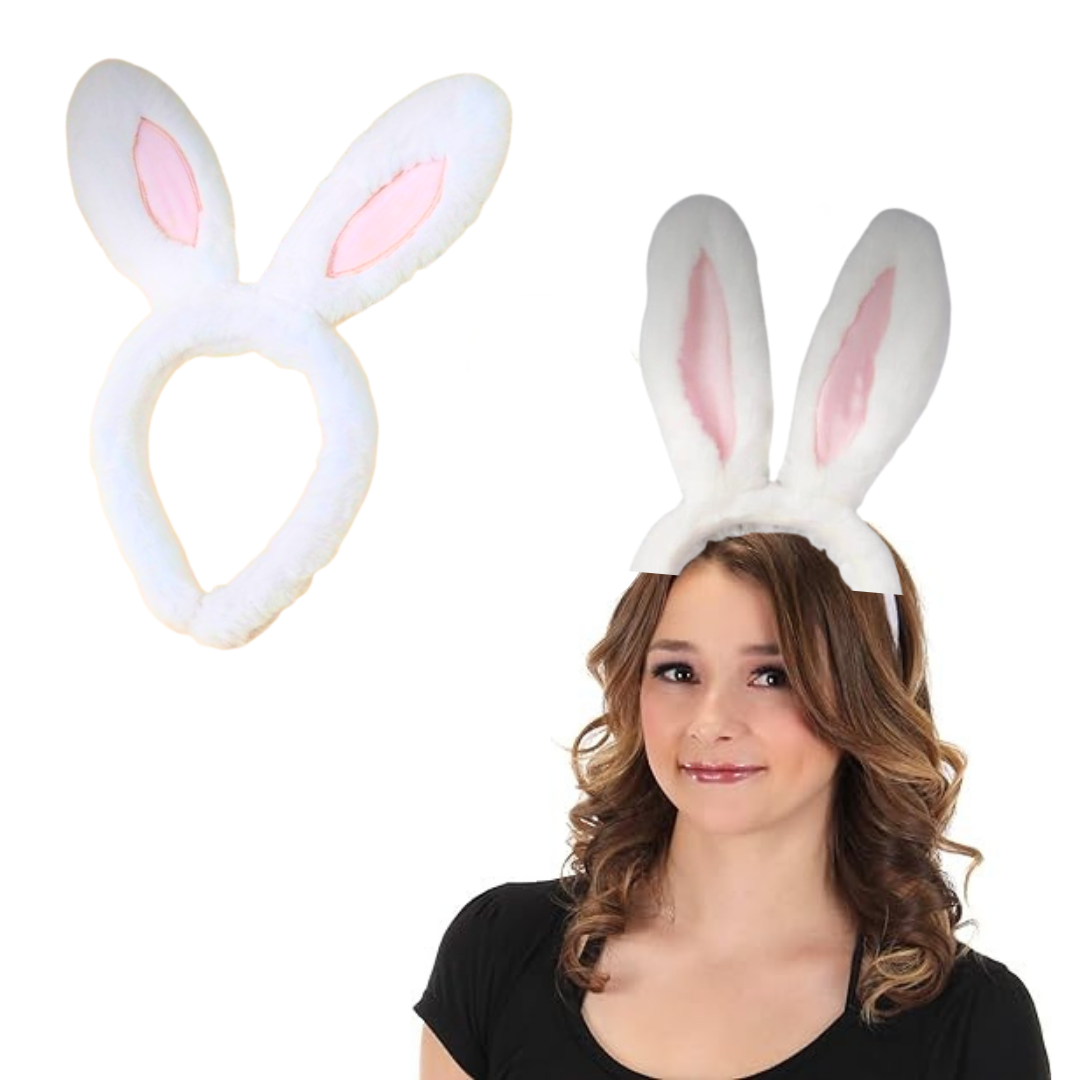Plush Feather Bunny Ears White Pink Headband 1PC – Wanna Party