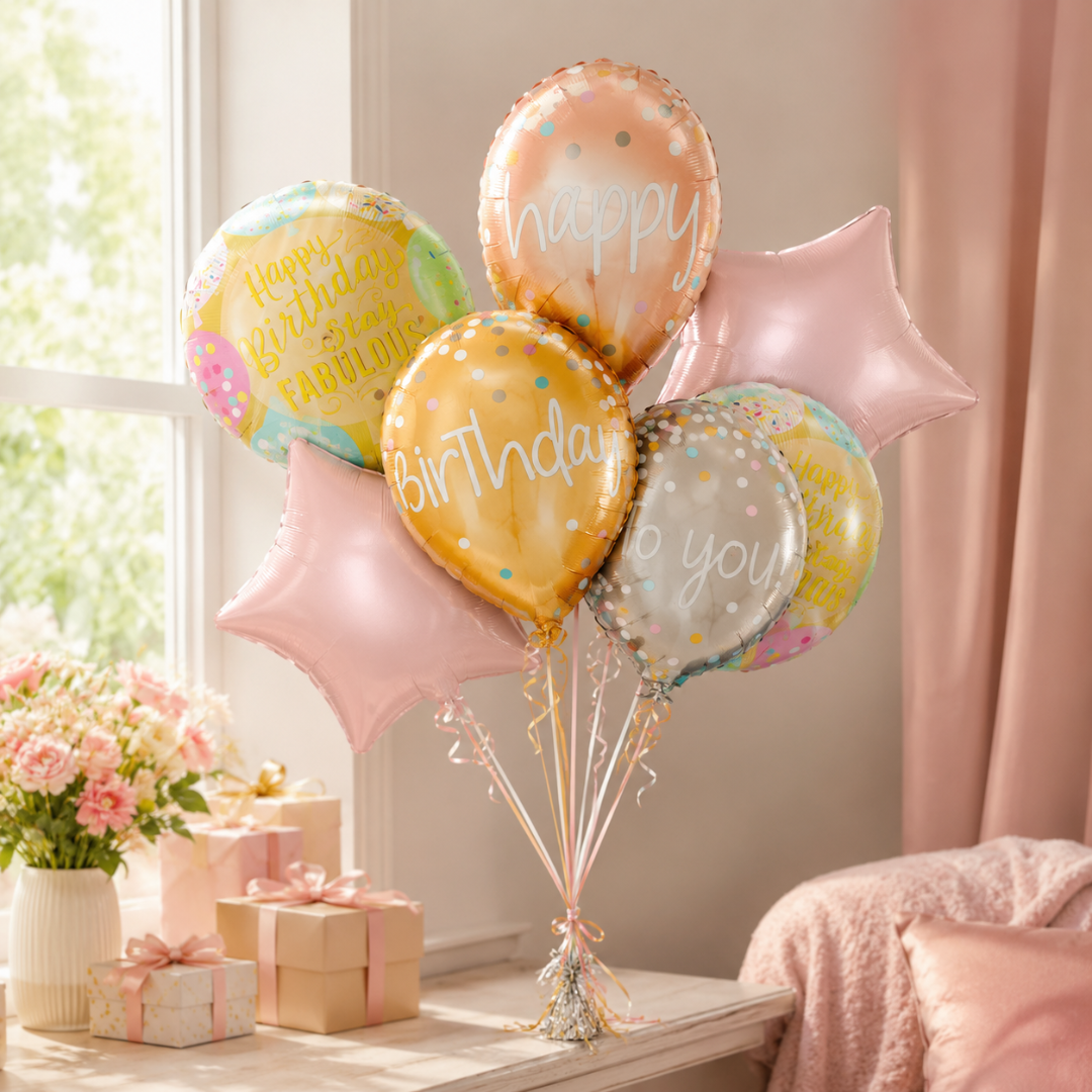 Triple Balloon Happy Birthday Balloon Set - 5PC