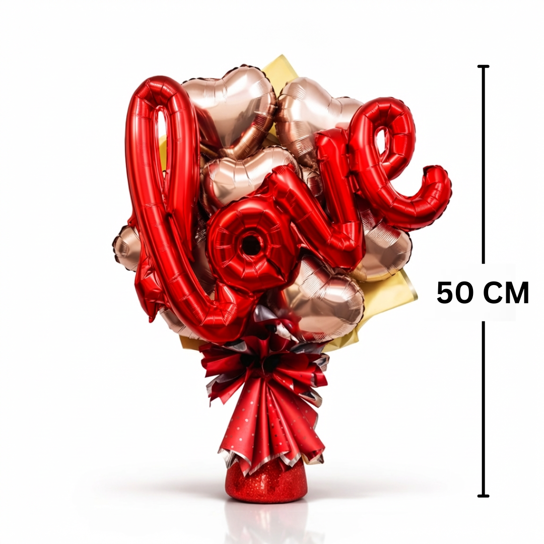 Rose Gold Heart Shape Foil Balloon Set w/ Red L-O-V-E Shaped Foil Ballon - 8PC