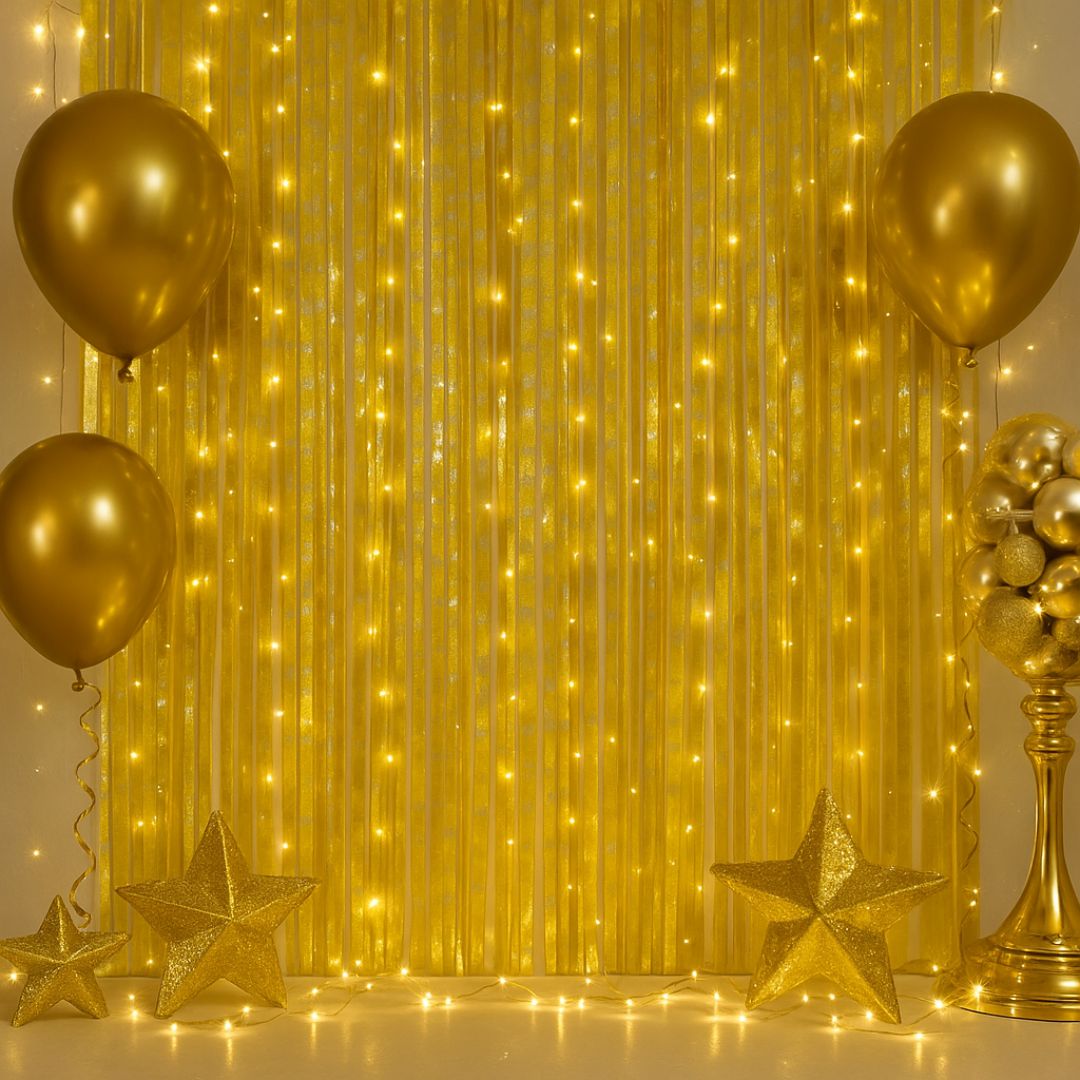 Curly Gold and Silver Star Foil Curtain - 6FT x 3FT - 1PC