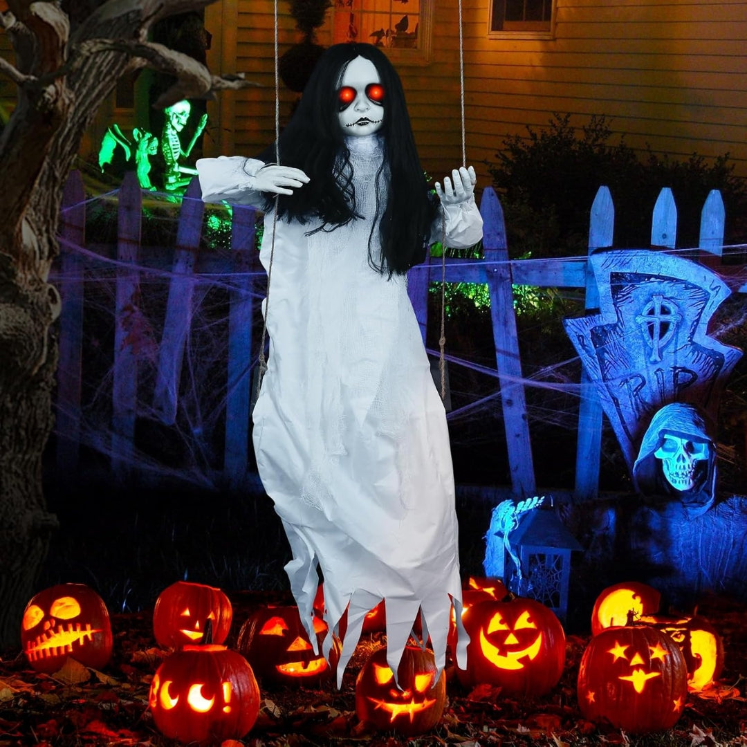 Spooky Light Up Sitting Doll On a Swing for Halloween Decoration - 4FT - 1PC