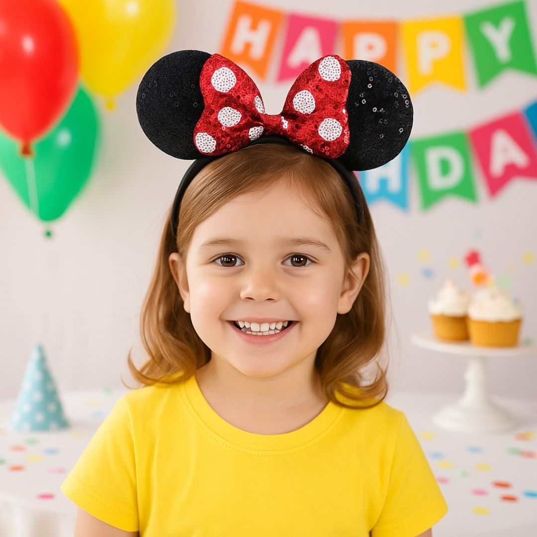 Miinie Mouse Headbnad with Sequin Black & Red - 1PC