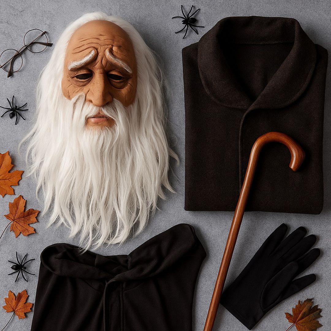 Realistic Old Man Latex Halloween Mask with White Beard - 1PC