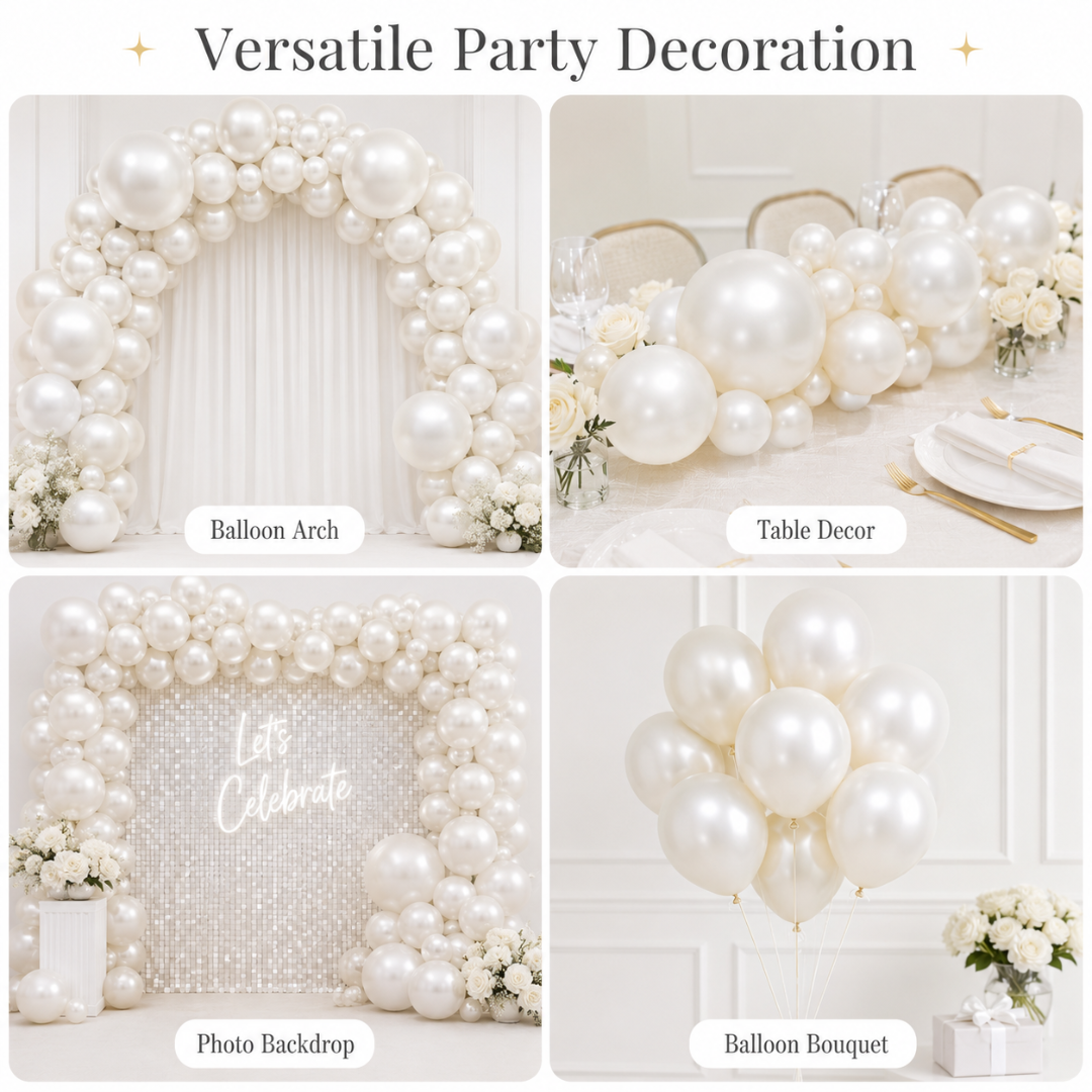 Pearl White Metallic Balloons - 10 inches - Pack fo 50