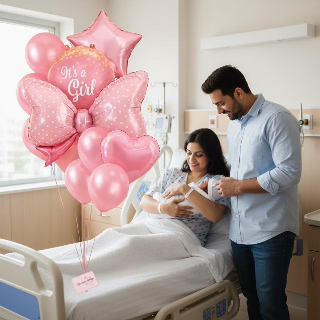 It’s a Girl Foil Balloon Bouquet Set of 10 | Baby Shower Decoration | Helium Supported Pink Balloons for Newborn Welcome