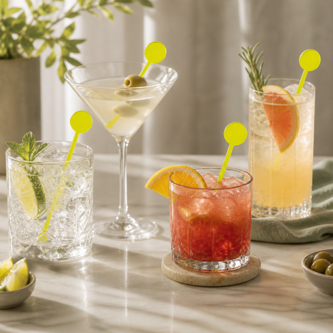 Neon Green Acrylic Circular Drinking Stirrers – Pack of 6