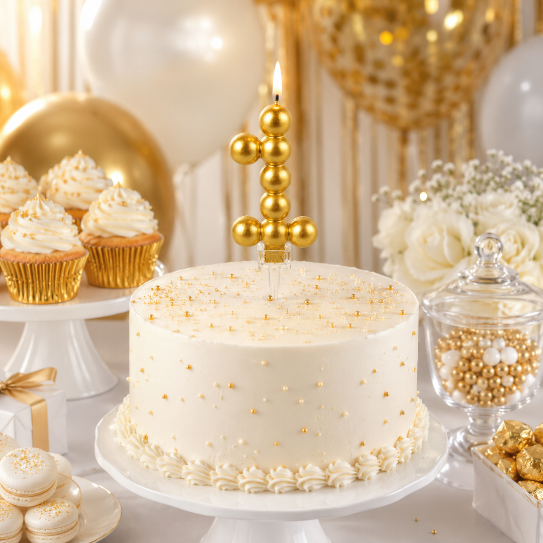 Golden Vector Dots Numerical Candle Number 1 | Fancy Birthday Candle for Cake Cutting