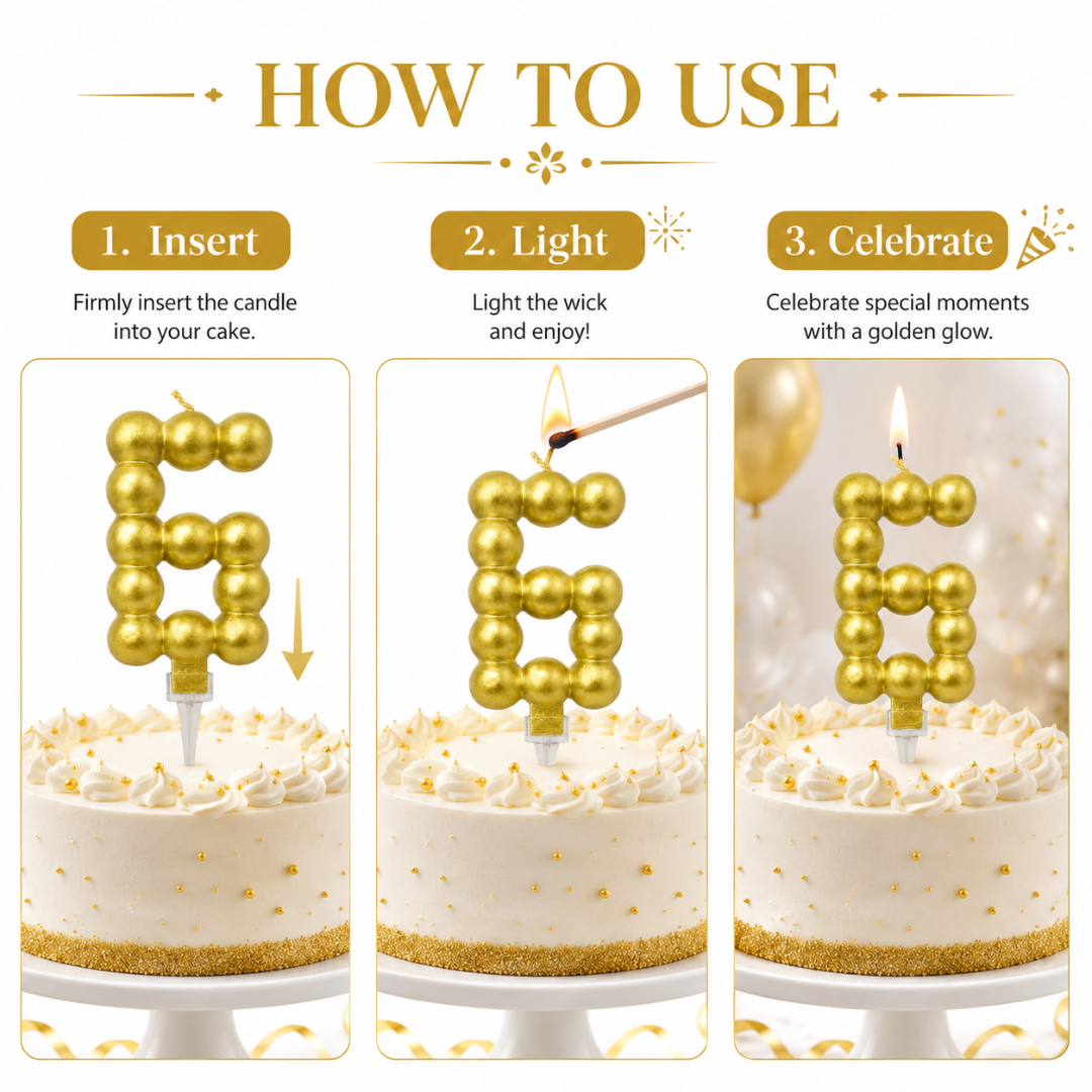 Golden Vector Dots Numerical Candle Number 6 | Fancy Birthday Candle for Cake Cutting