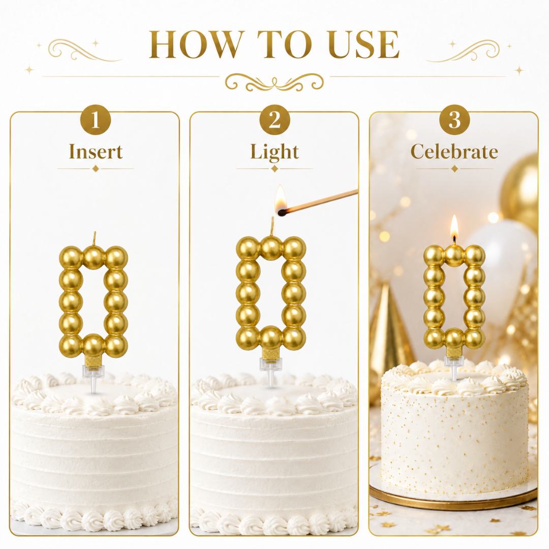 Golden Vector Dots Numerical Candle Number 0 | Fancy Birthday Candle for Cake Cutting