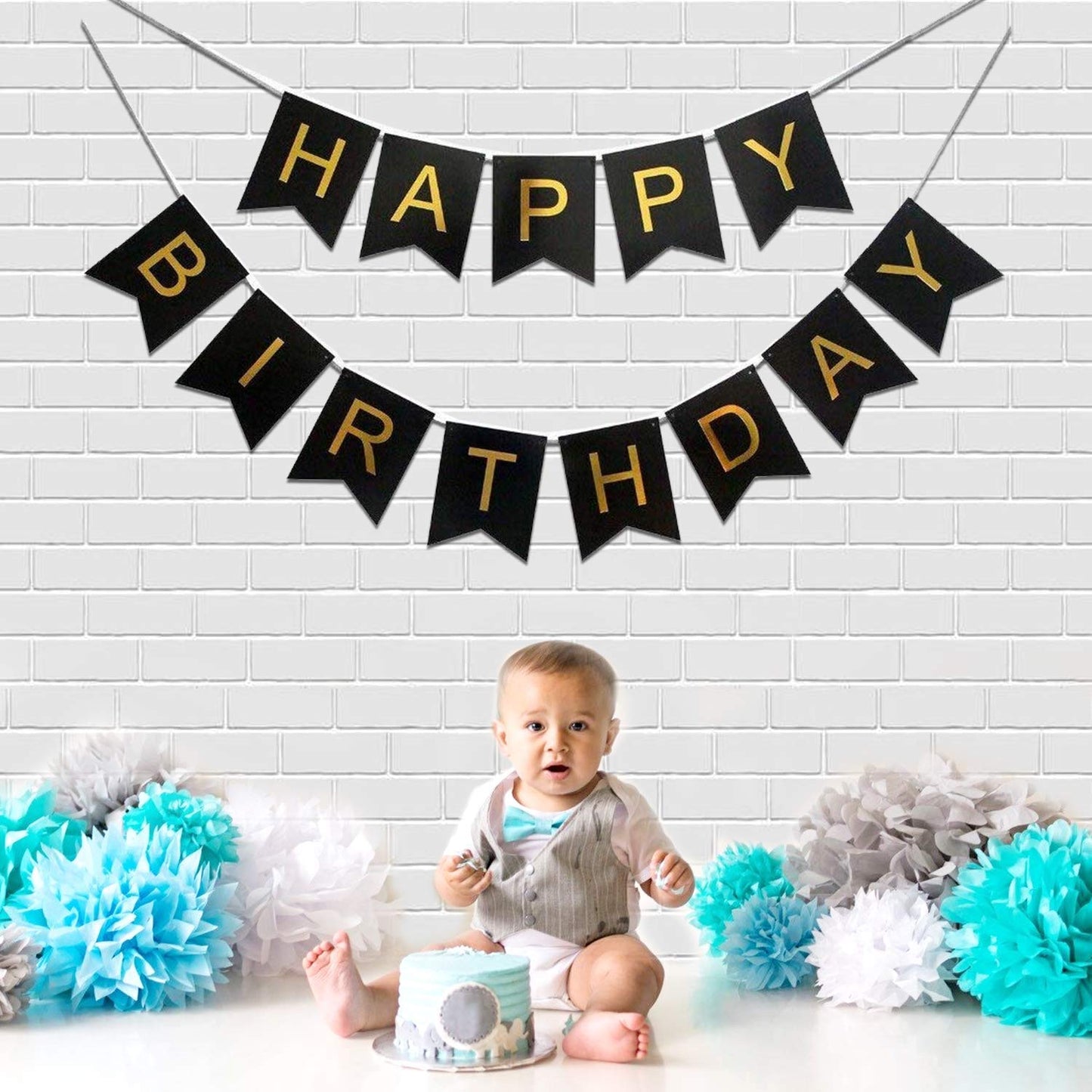 Happy Birthday Banner Black - 9FT Long
