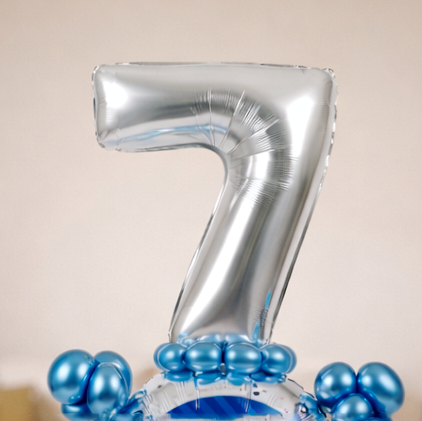 Designer Blue & Silver Balloon Bouquet Arrangement for 7th Birthday