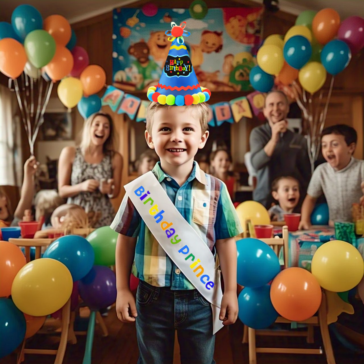 Blue Happy Birthday Conical Hat & Sash Combo for Boys - Set of 2