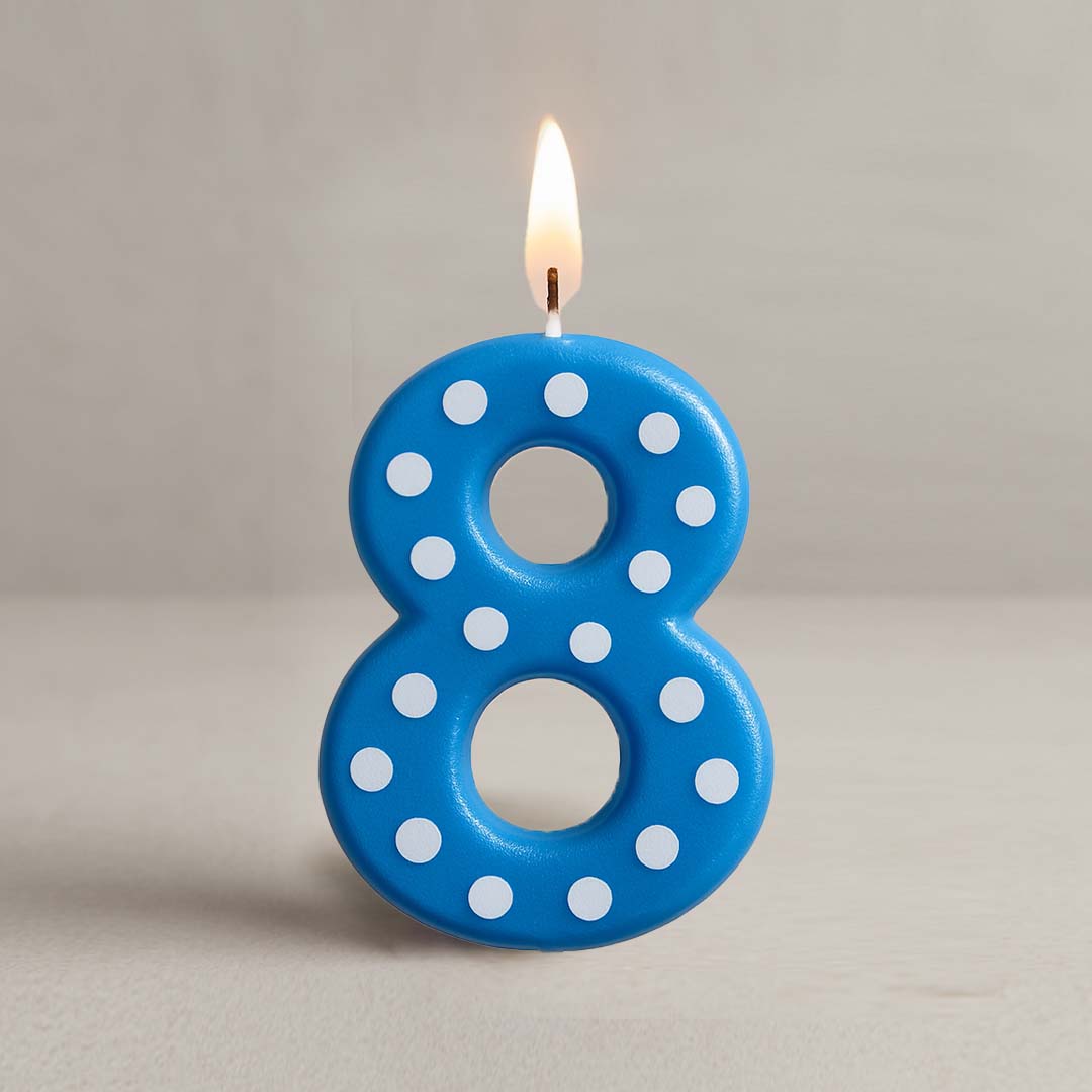 Number 8 Blue Polka Dot Candle - 1PC