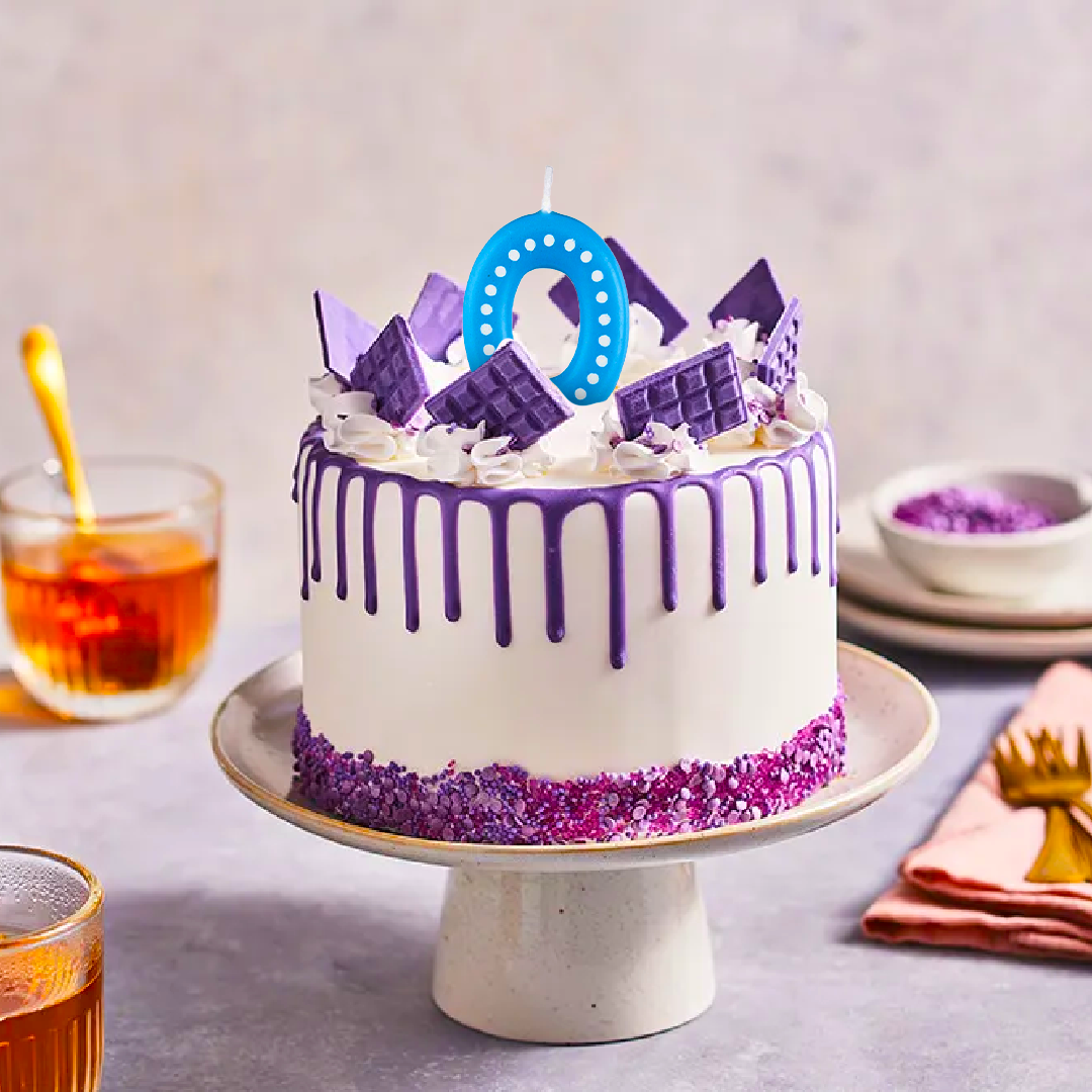 Number 0 Blue Candle w/ Polka Dot - 1PC