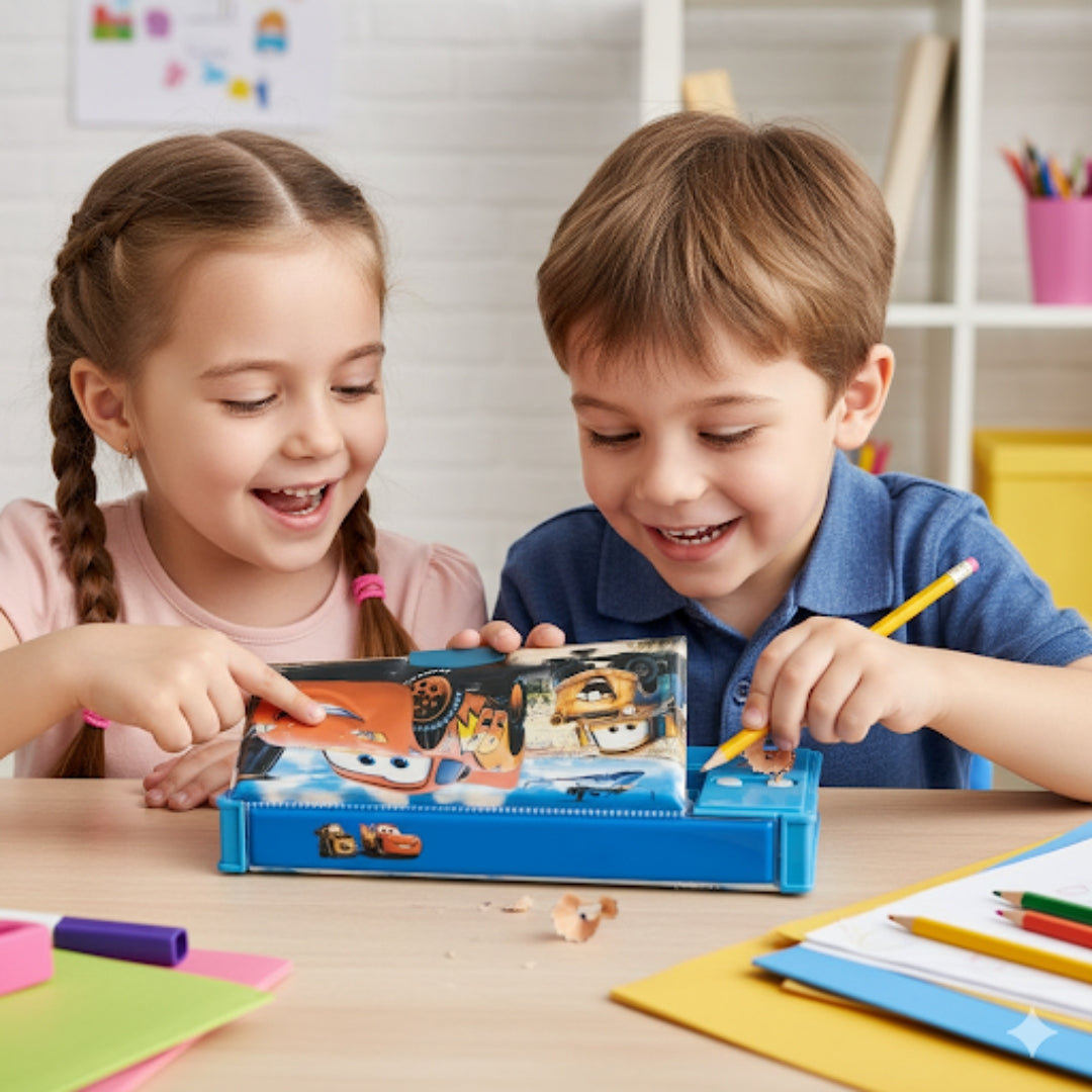 Disney Car Mcqueen Dual Side Pencil Box with Multi Organizer - 1PC