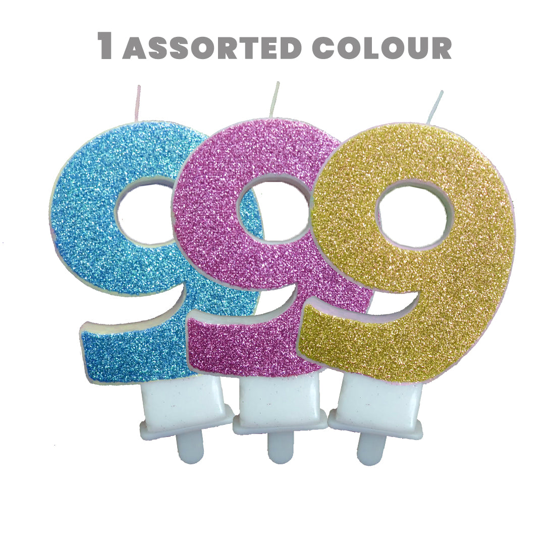 Number 9 Blue Glitter Birthday Candle - 1PC