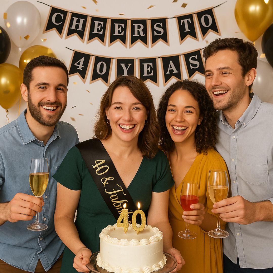 40th Birthday Banner, Sash and Candle - Set of 3
