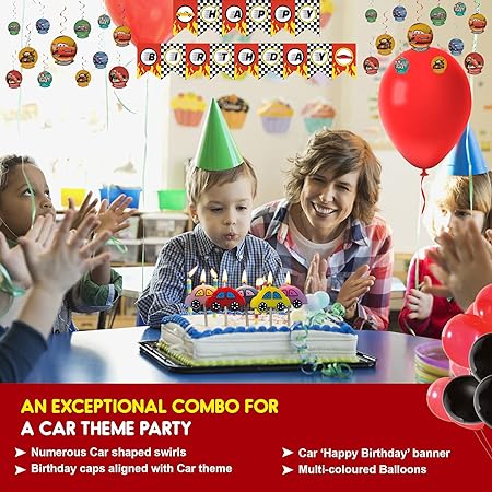 Car Theme Red & Black Birthday Decor Combo - 34PC