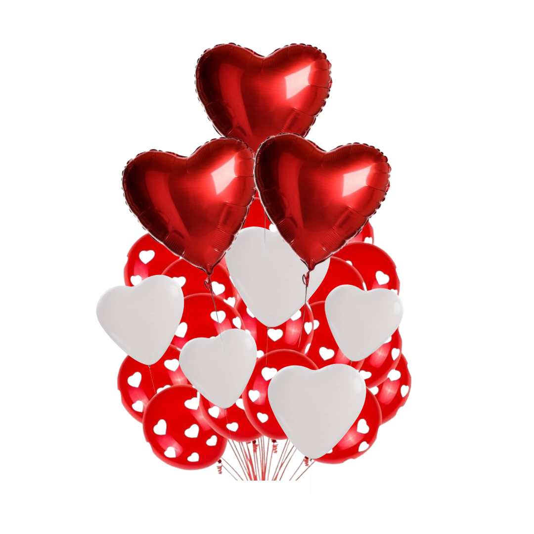 Foil Heart With Latex Balloon Combo - 10PC