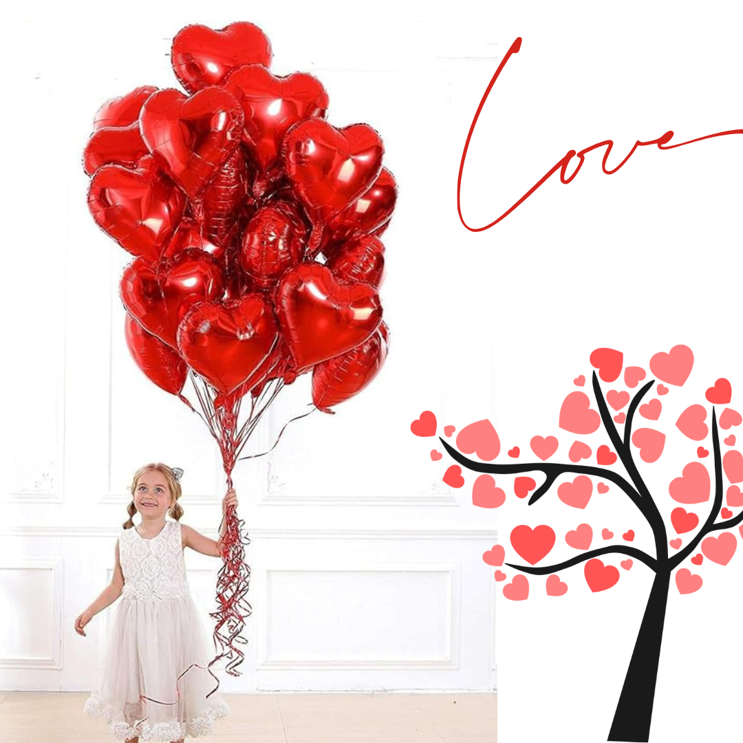 Red Heart Foil Balloon 18' - Pack of 4PC Valentines Balloons with Red Heart Shaped Foil Balloons for Decoration for Anniversary, Wedding Decoration