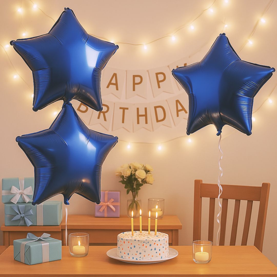 Blue Star Shaped Foil Balloon - Helium Quality - 18 inches - 4PC