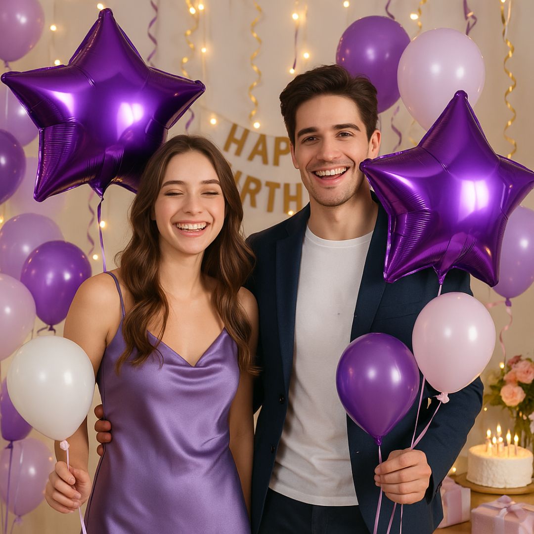 Purple Star Shaped Foil Balloon - Helium Quality - 18 inches - 4PC