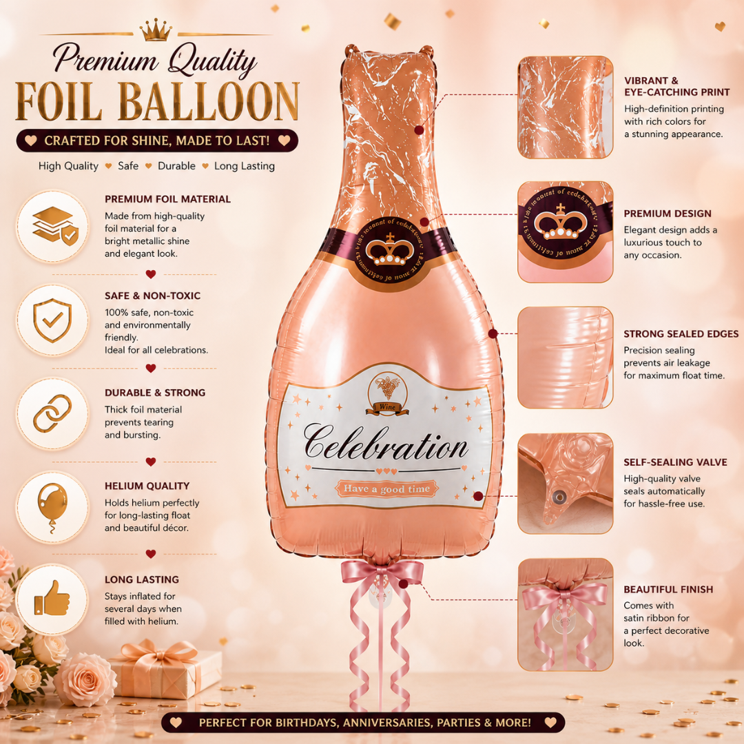 Pink Champagne Bottle Shaped Foil Balloon