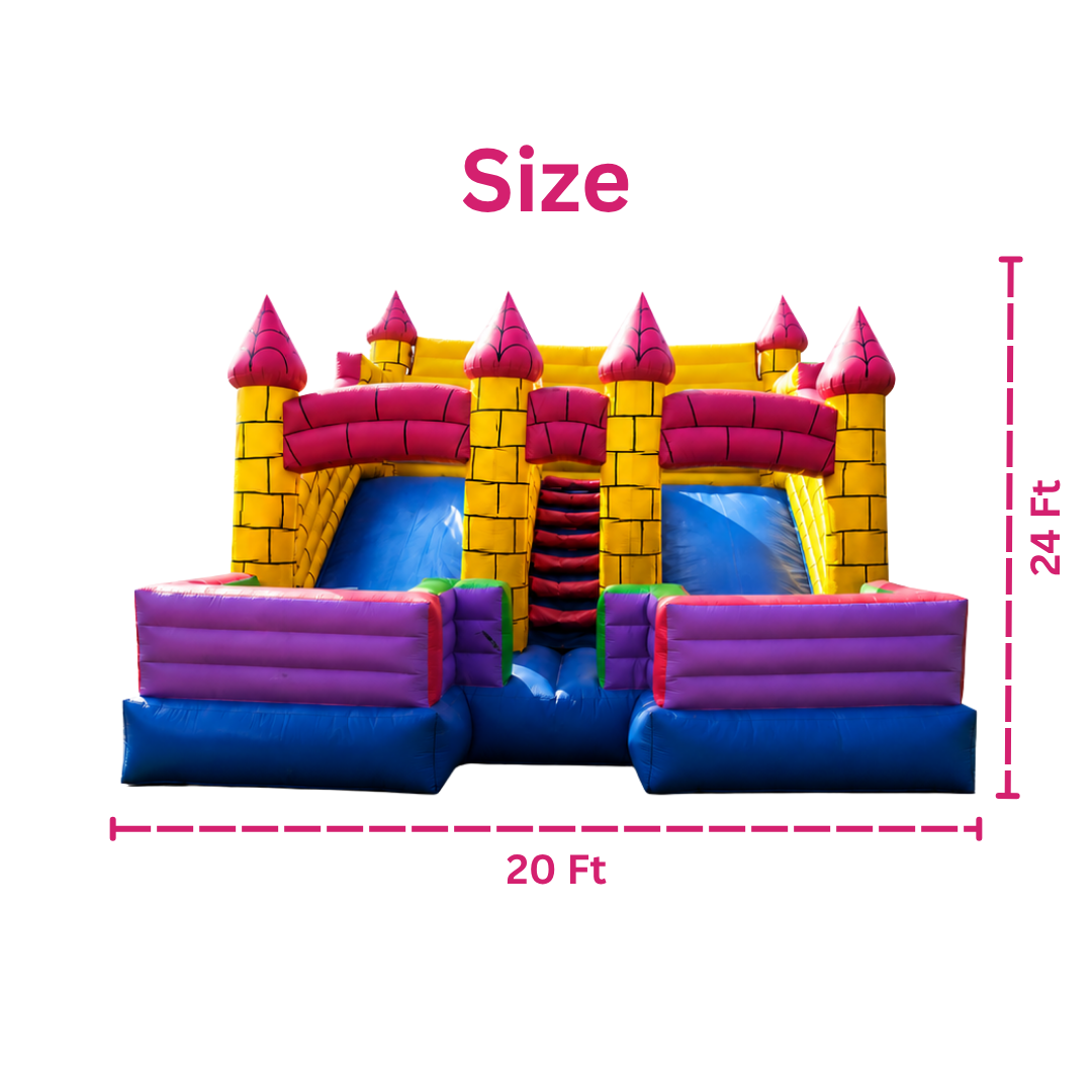 Large Castle Bouncy Pink & Yellow for Rent