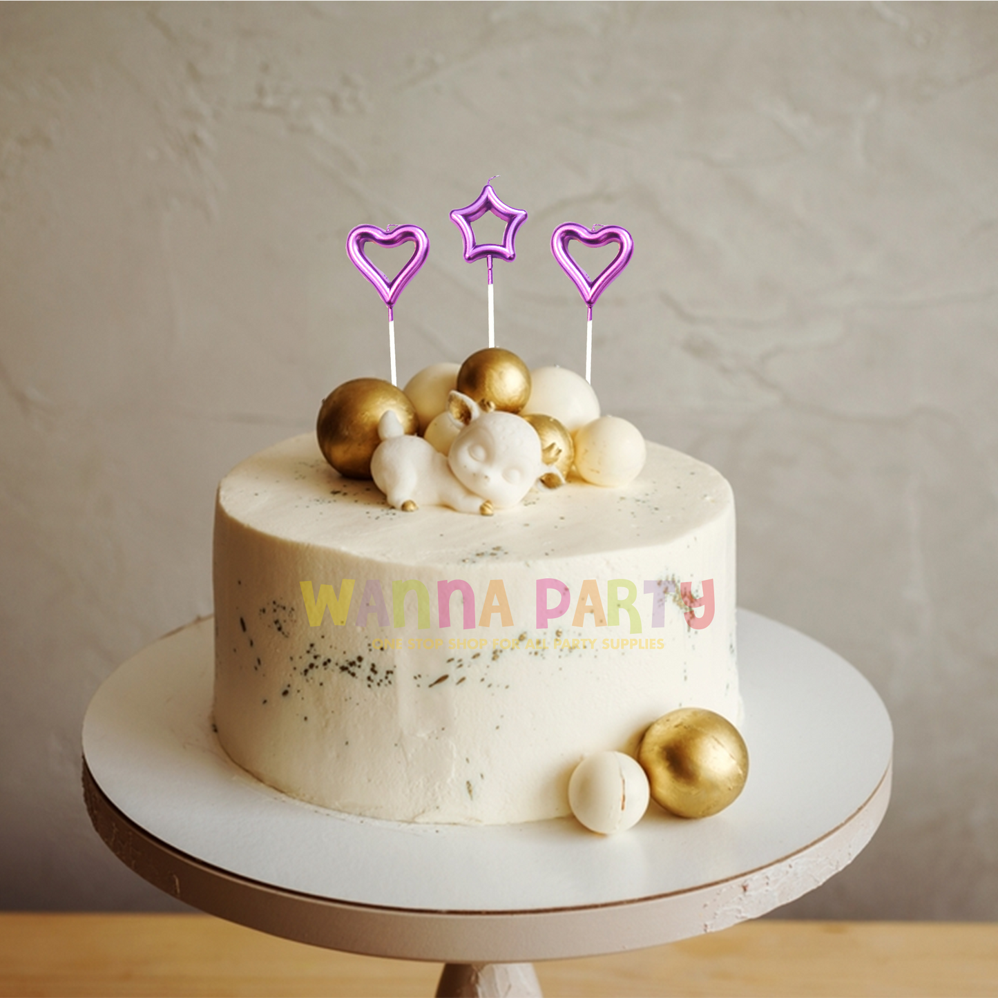 Hot Pink Heart & Star Shaped Stick Canlde - 3 PC