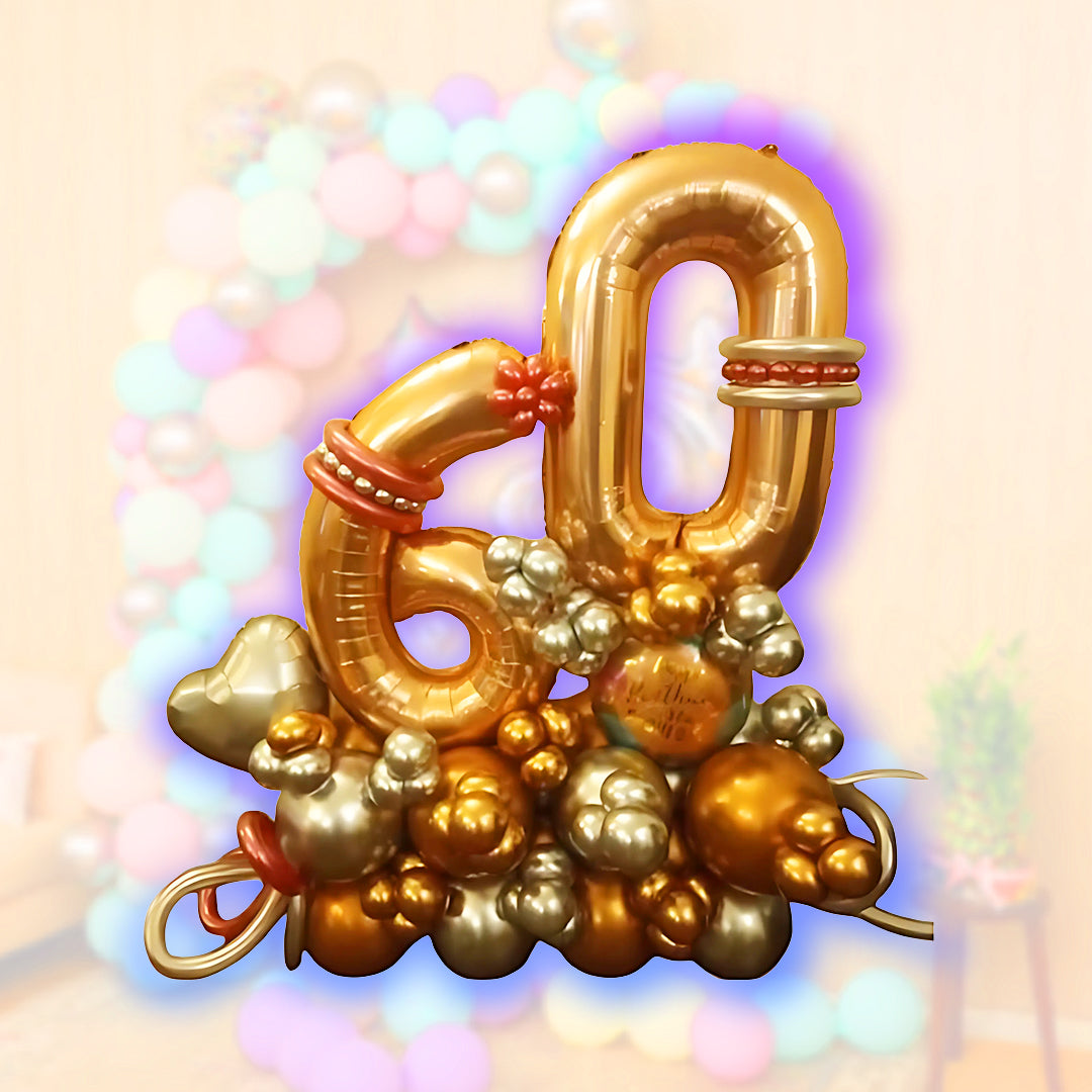 Happy 60th Birthday Golden & Silver Balloon Bouquet Set