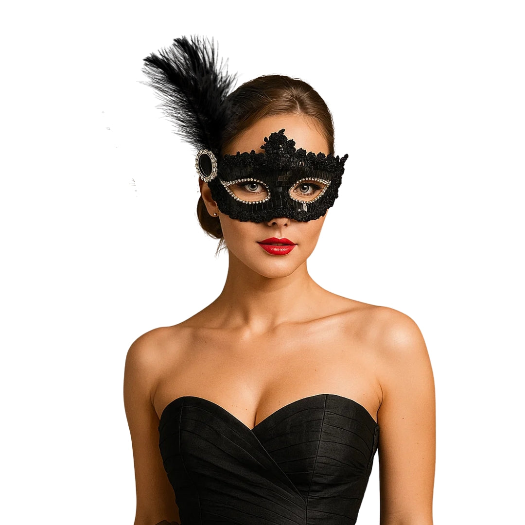 Masquerade Mask Black Color with Shinny Sequin for Women - 1PC