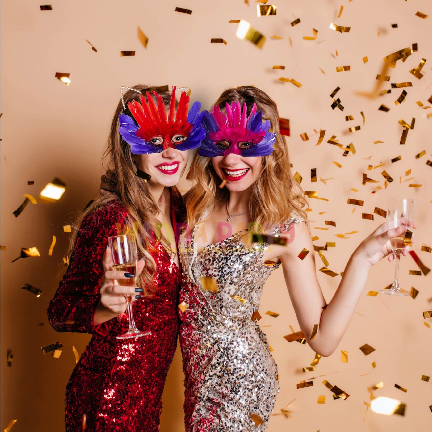 Masquerade Eye Mask with Feathers for African/ Tribal Look - 4PC