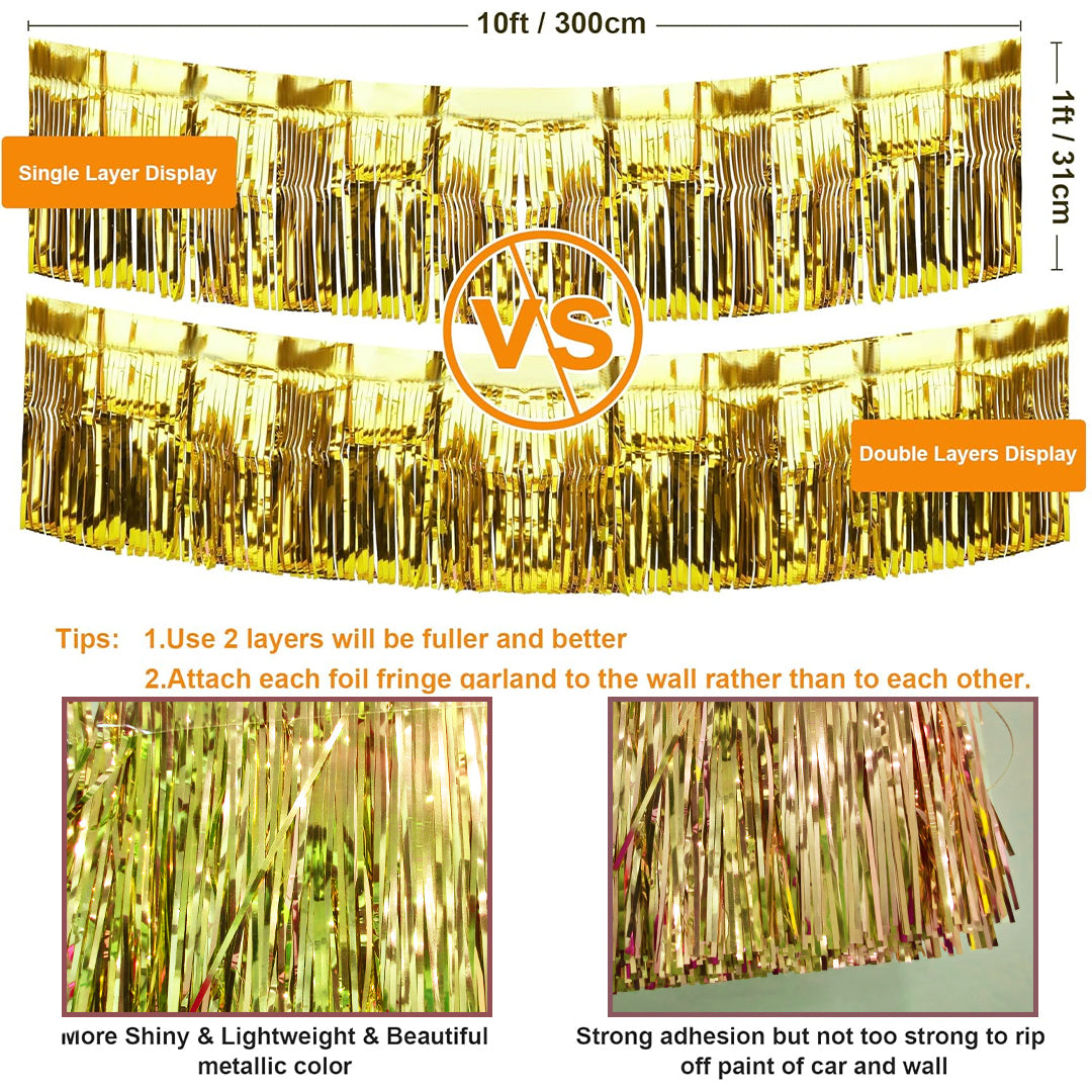 Metallic Foil Fringe Gold Garland Set for Wall Hanging Decoration - 4PC