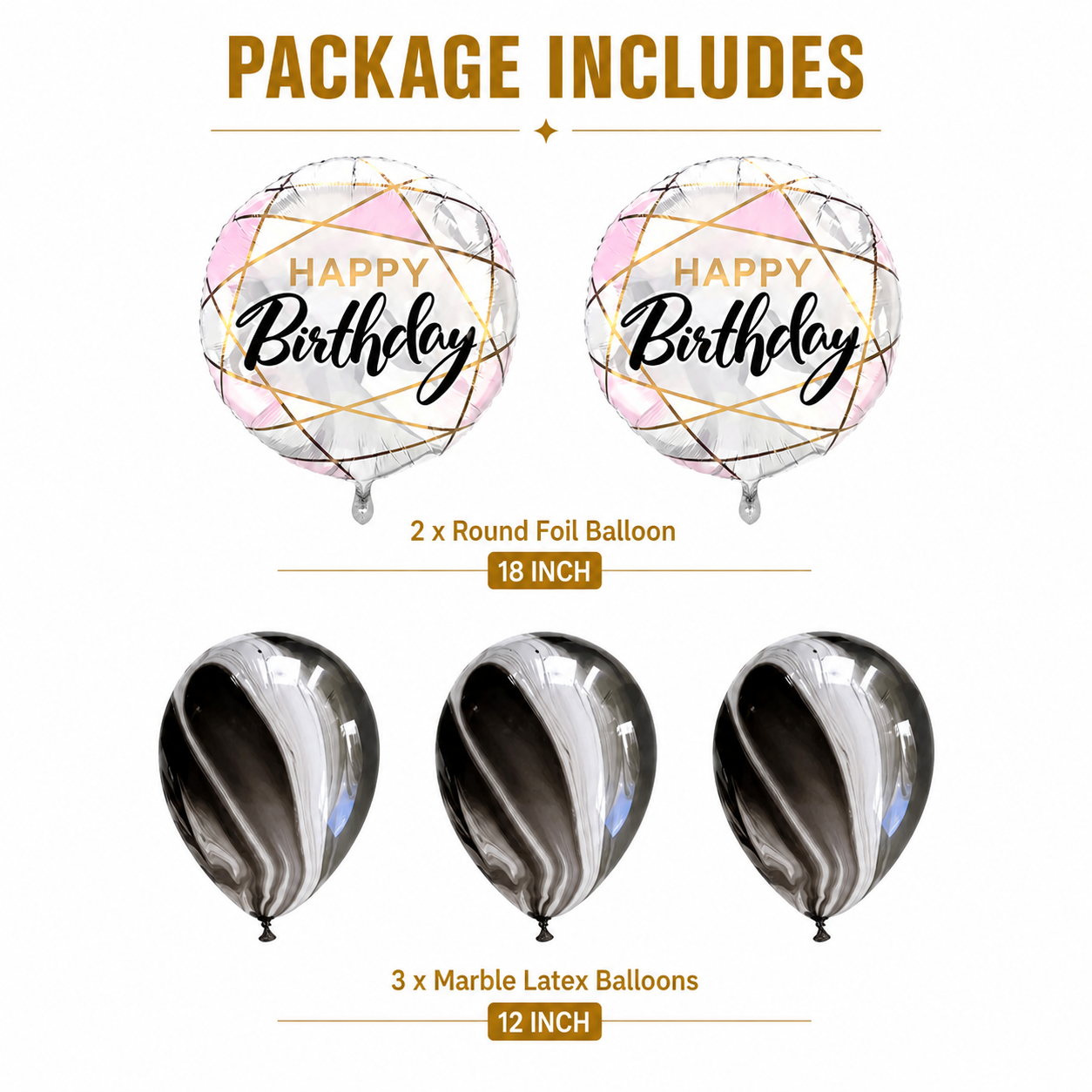 Marble Print Happy Birthday Balloons - 5PC