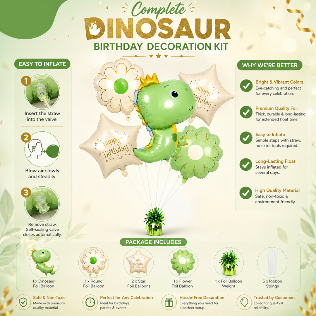 Dinosaur Balloon Set Pastel Green - 5PC