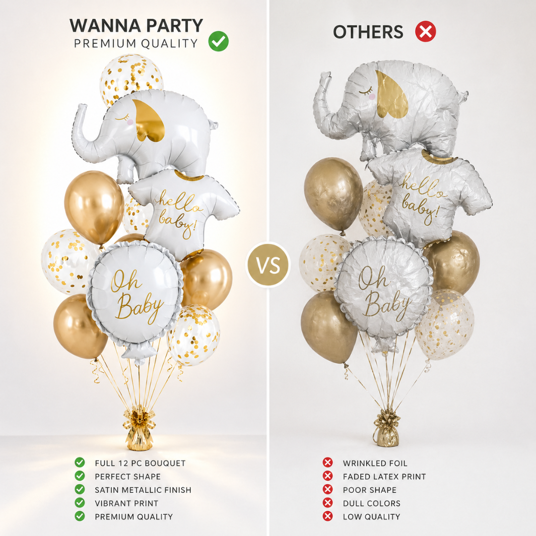Hello Baby White Elephant Baby Shower Balloon Set - 12PC