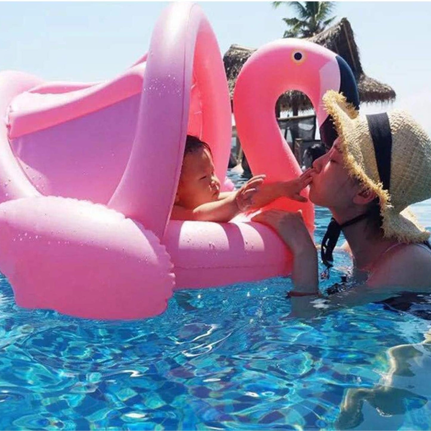Inflatable Flamingo Pool Float with Canopy for Kids - 1PC