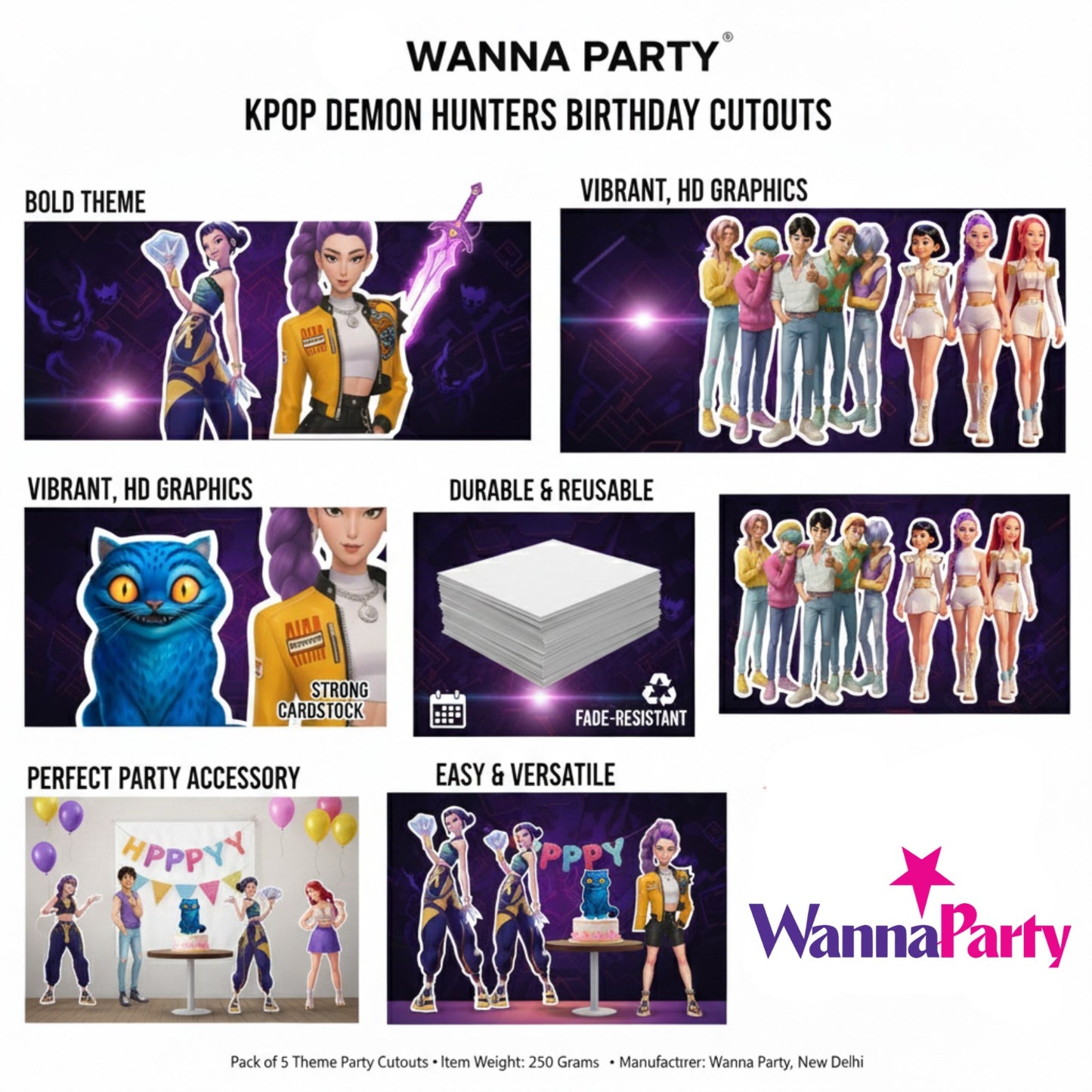 KPOP Demon Hunters Birthday Decoration Cutouts - Pack of 5