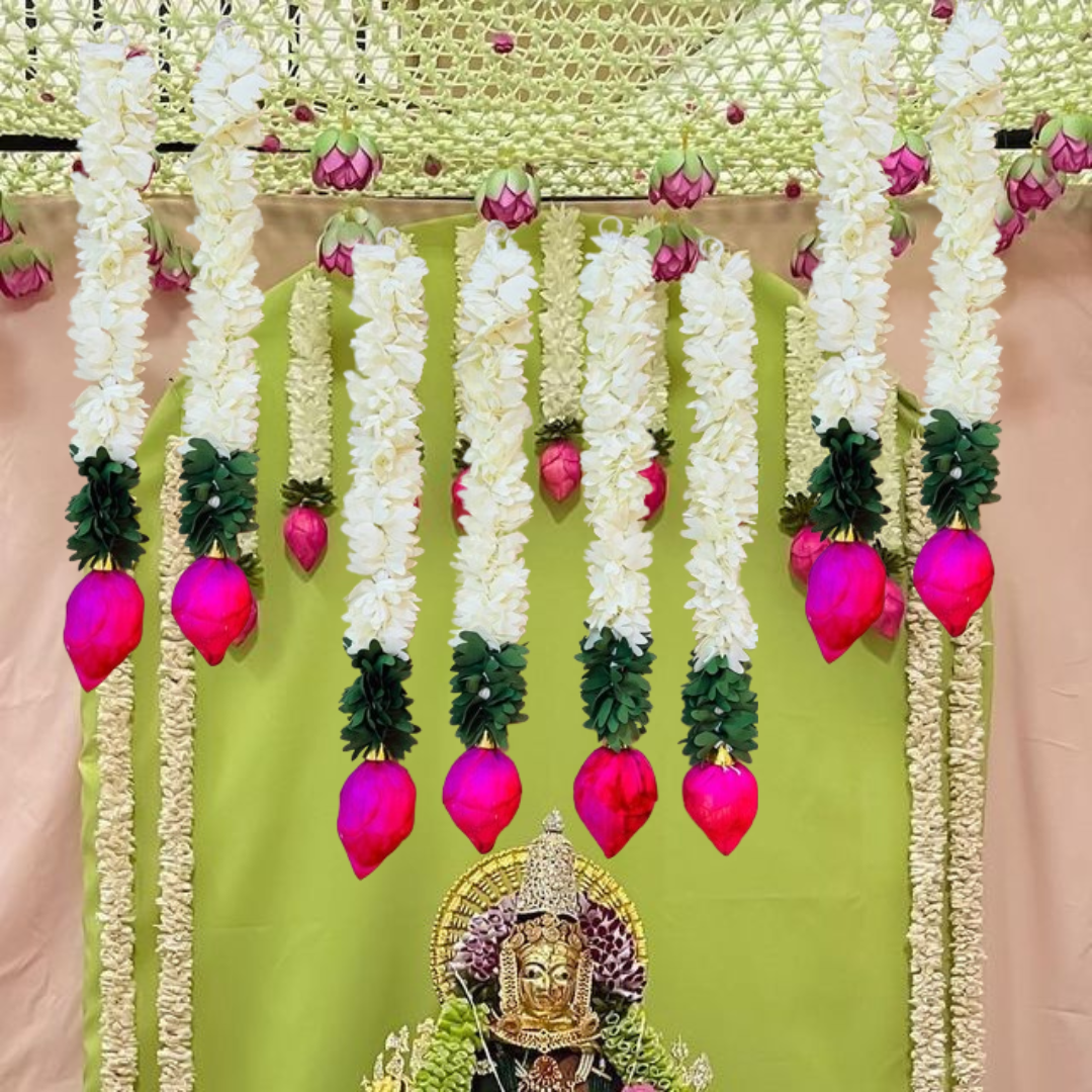 Lotus Flower Hanging Garlands for Temple Decorations -Pack of 5