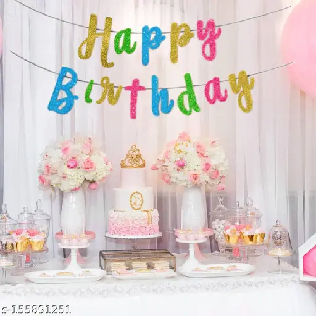Happy Birthday Mulitcolor Glitter Cursive Banner - 1PC