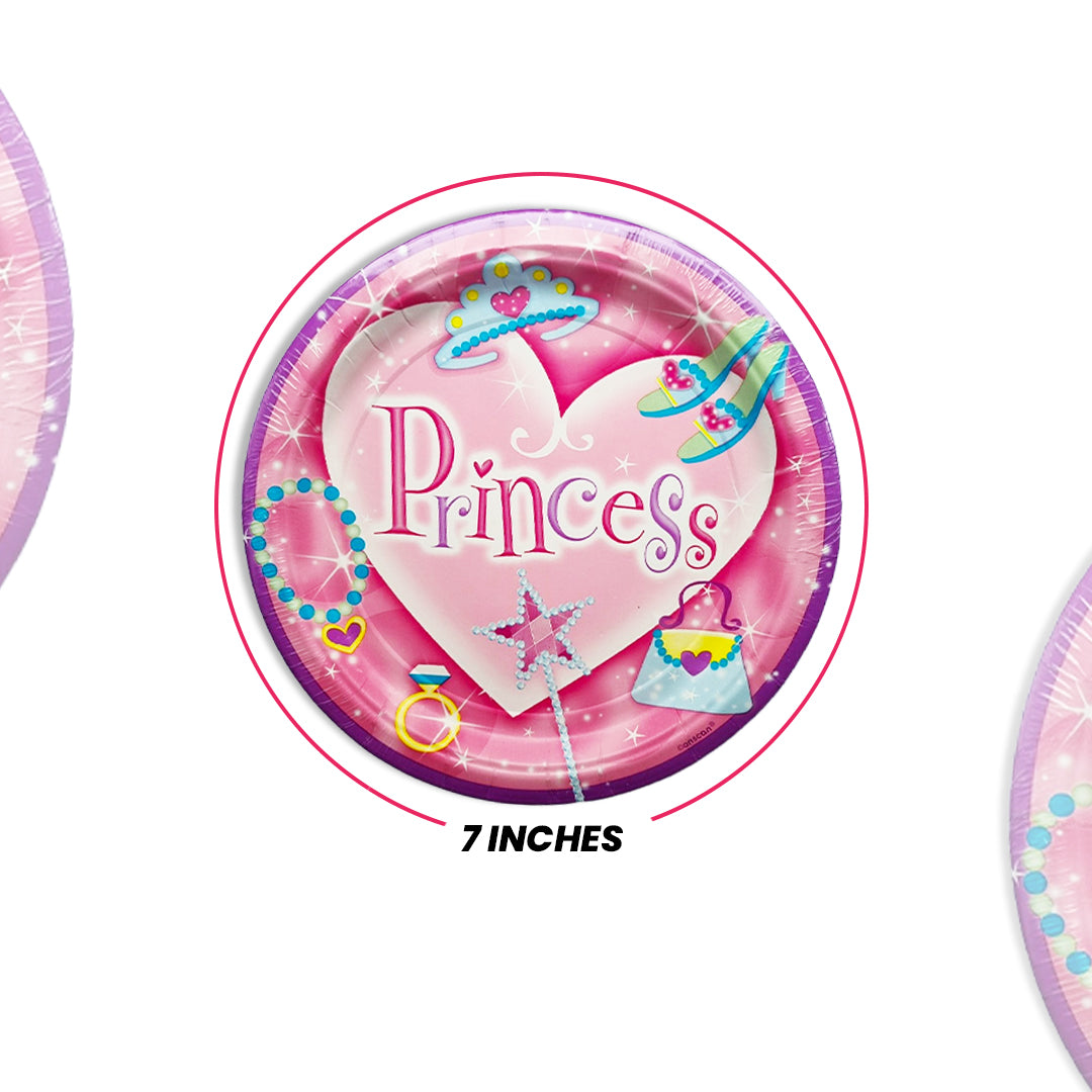 Princess Theme Pink Party Cake/Starter Plates - 7 inches - 8PC