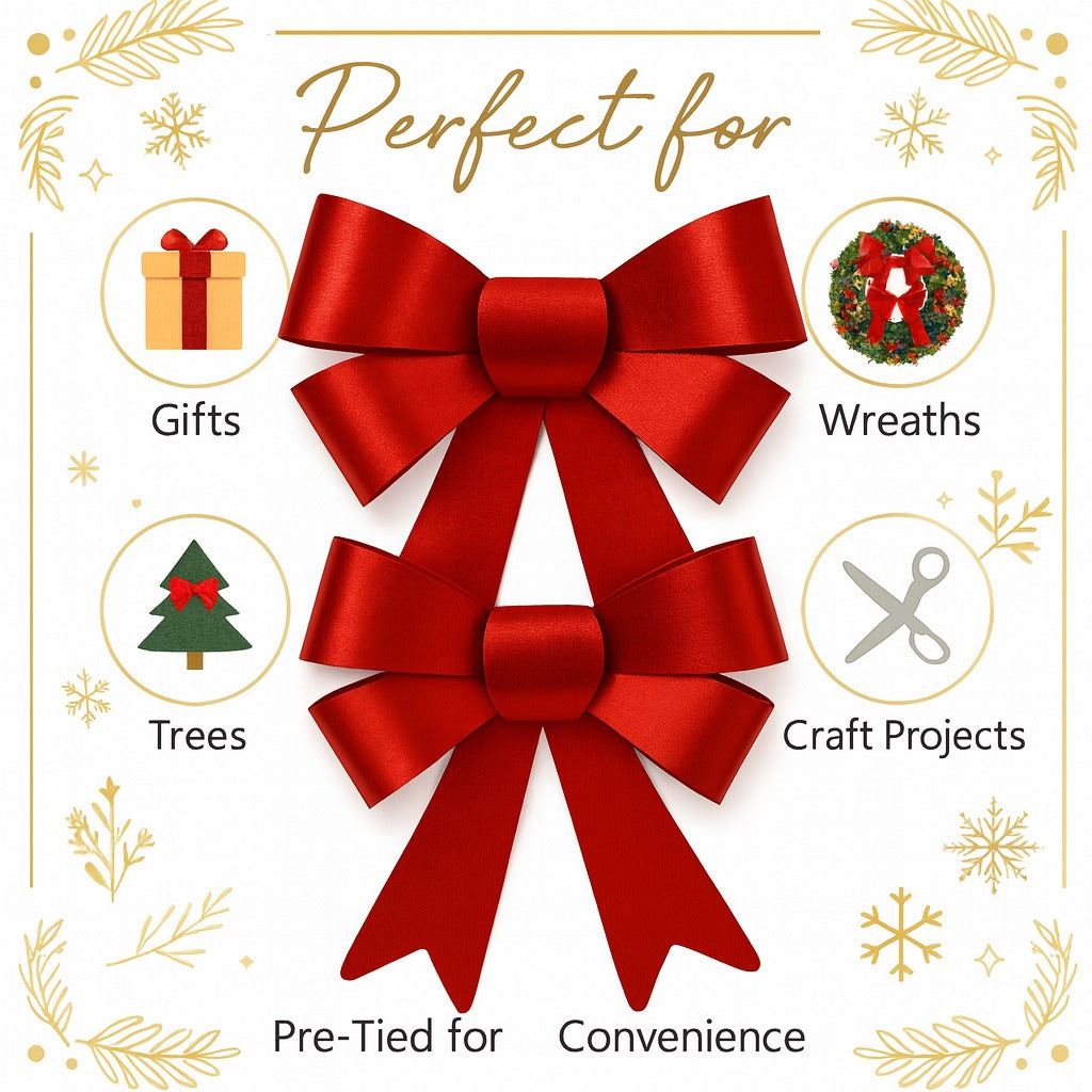 Red Bows for Christmas Decorations - Set of 2