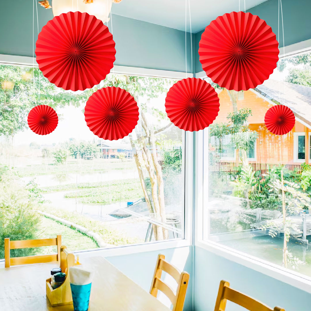 Red Paper Fans for Wall Decor - 6PC