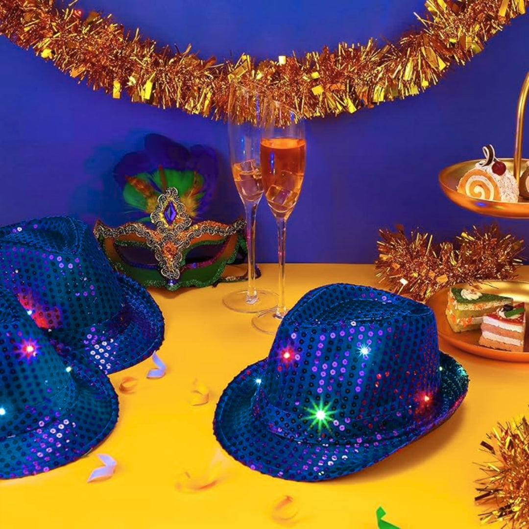 Light Up LED Sequin Hat Blue - 1PC