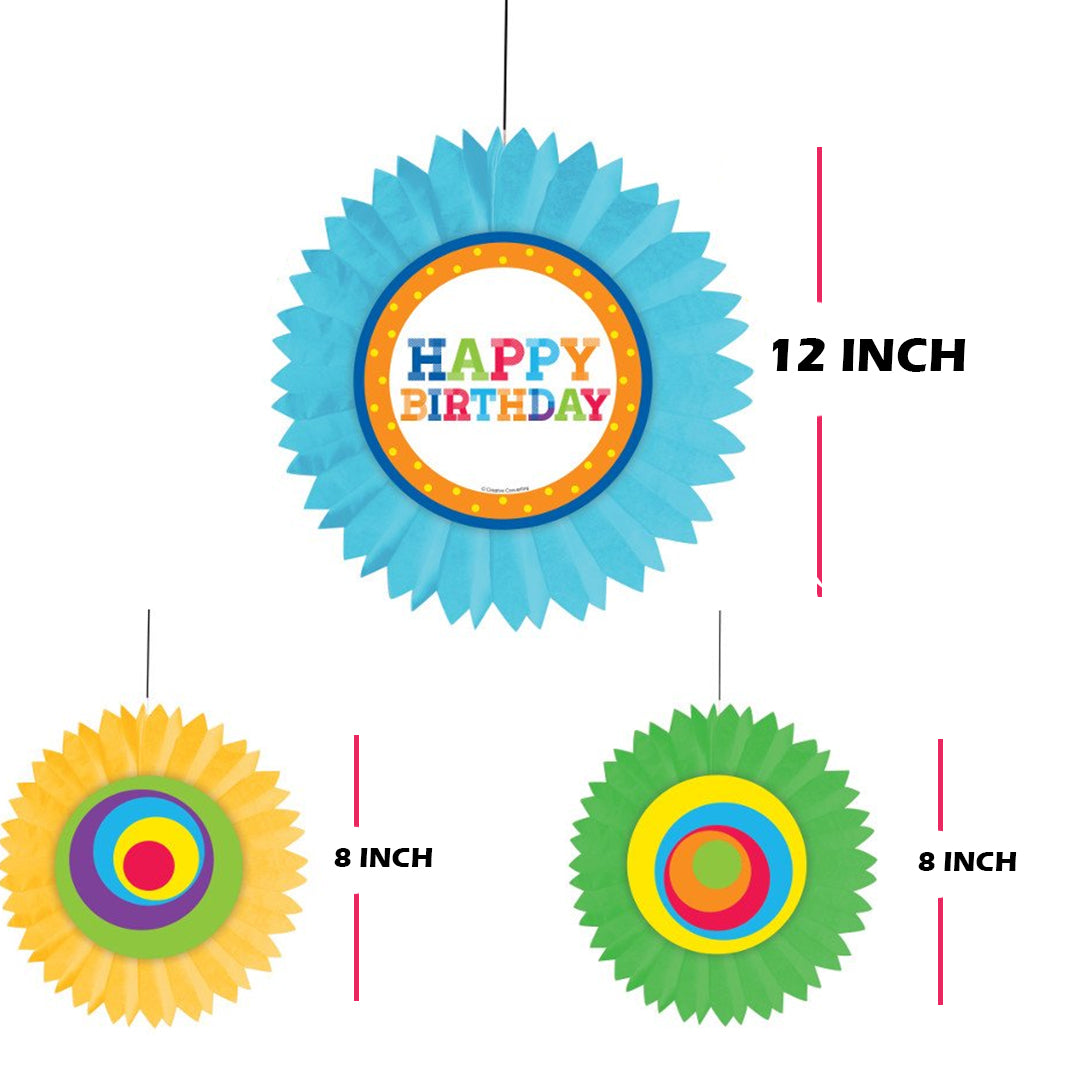 Paper Fan Decoration with Happy Birthday Cutouts - 3PC