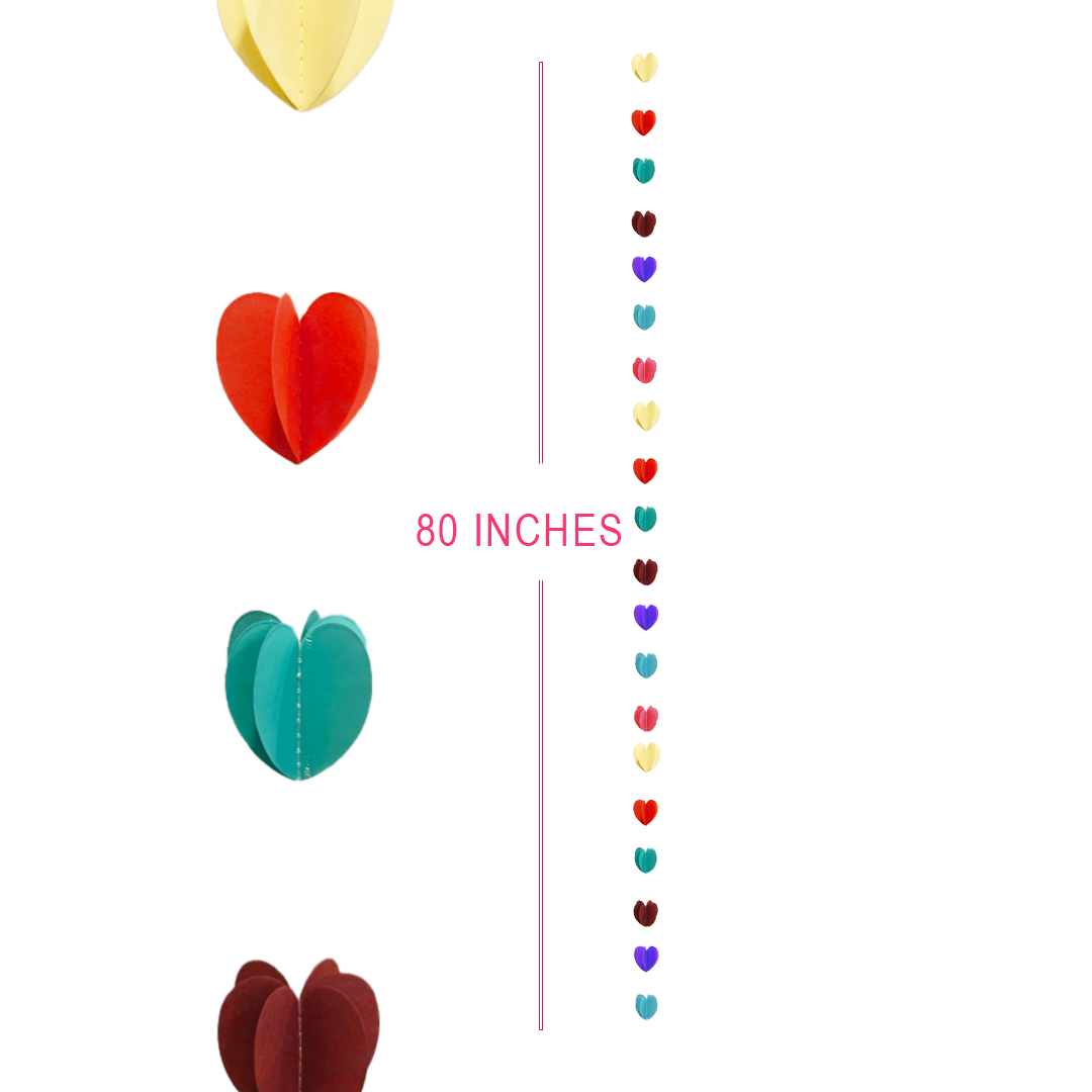 3D Multicolor Heart Shaped String Decoration - 7FT - 1PC