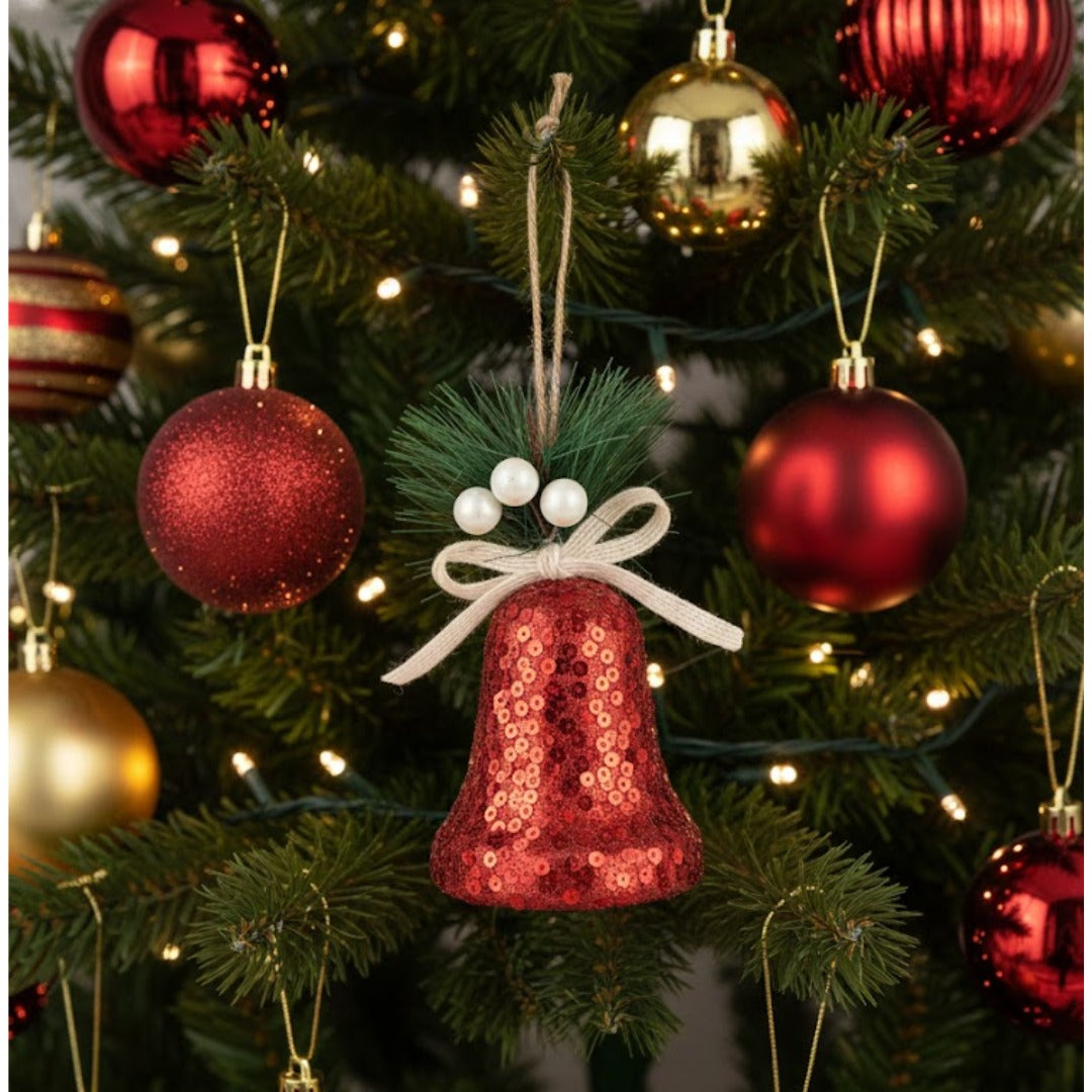Christmas Tree Ornaments Red Sequin Bell Hanging - 1PC