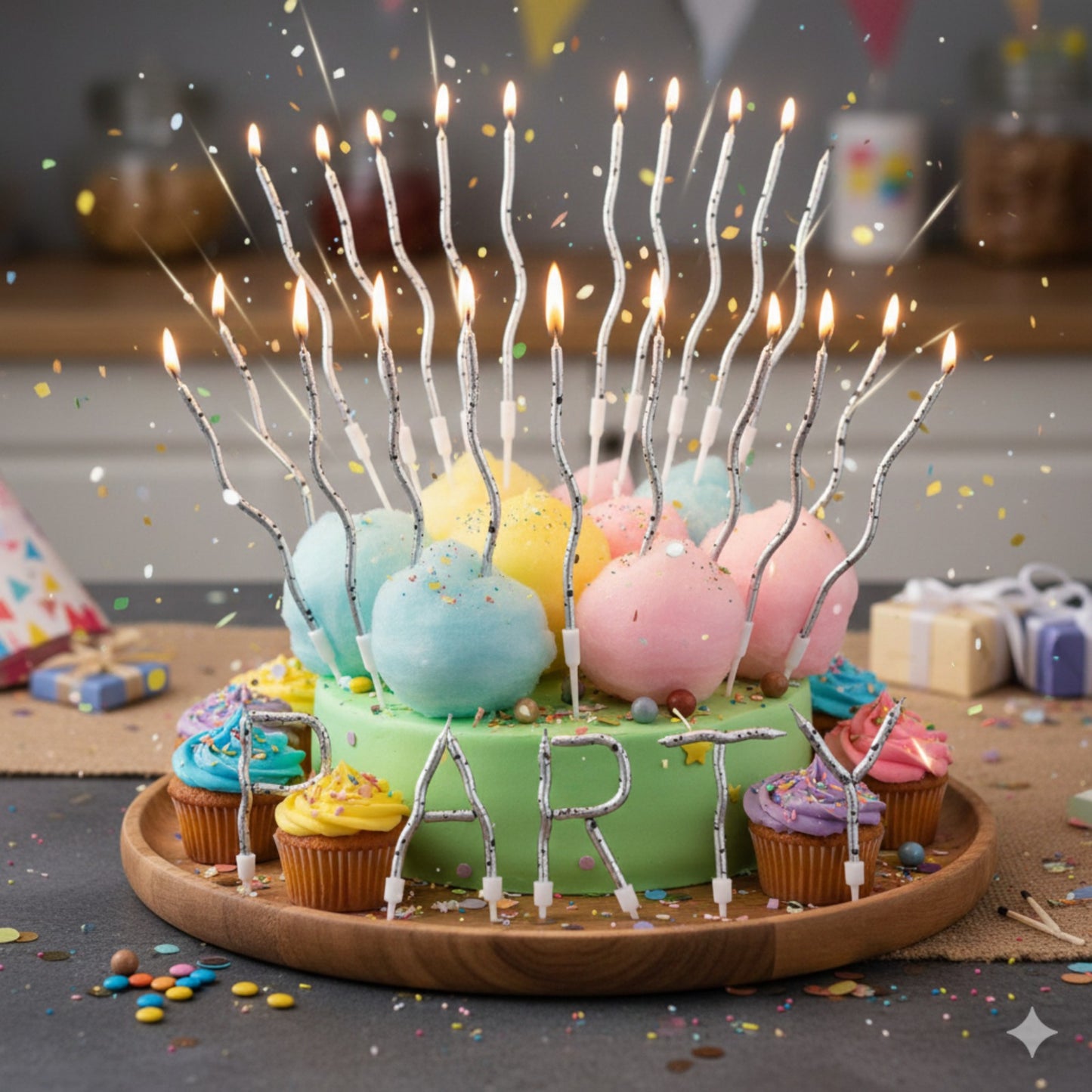 Curly Silver & Black Candle -12PC