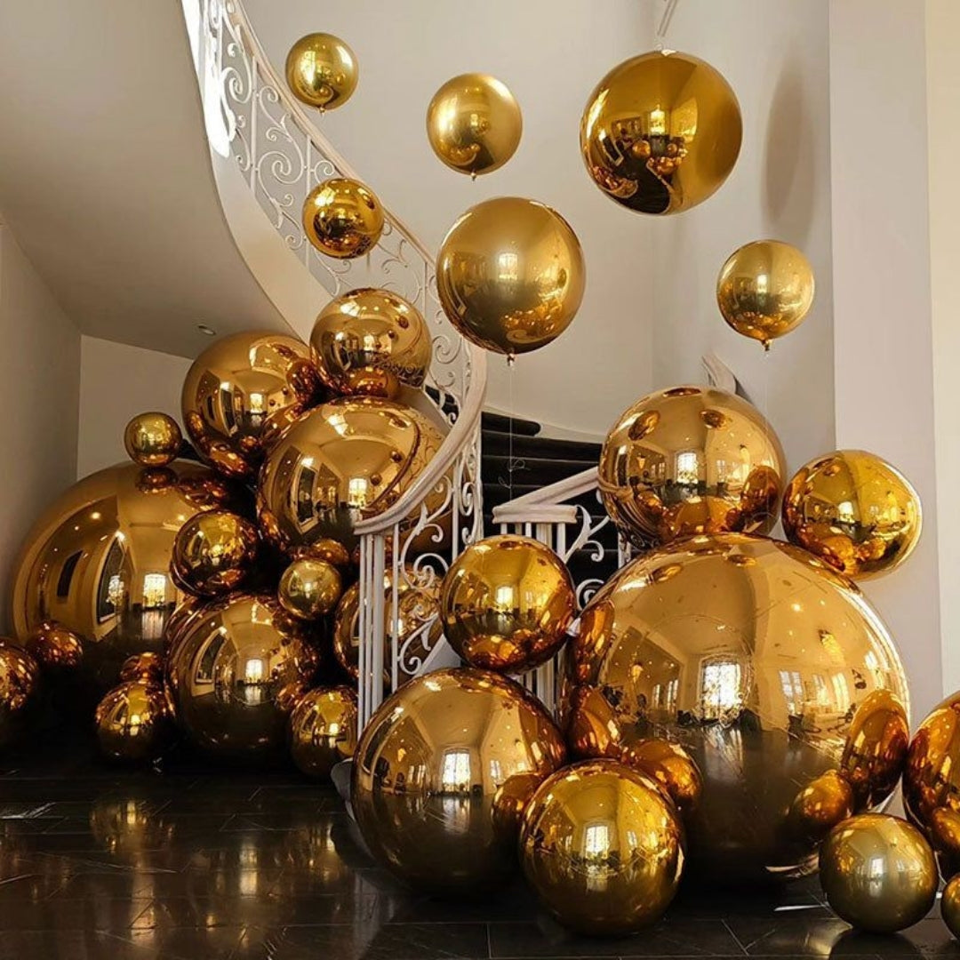 Large Mirror Balls Godlen Orbz Foil Balloon - 50 inches